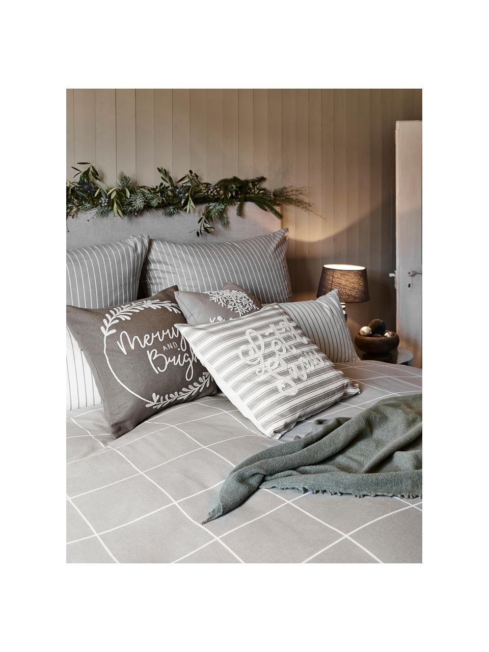 Housse de coussin 45x45 brodée Let it snow, 100 % coton, Beige, blanc, larg. 45 x long. 45 cm