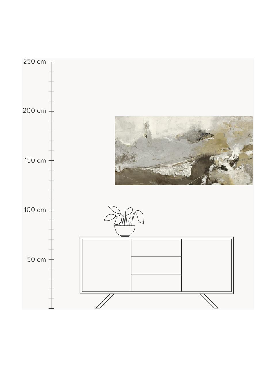 Impression sur toile peinte à la main Case of Clay, Taupe, blanc cassé, gris, larg. 140 x haut. 70 cm