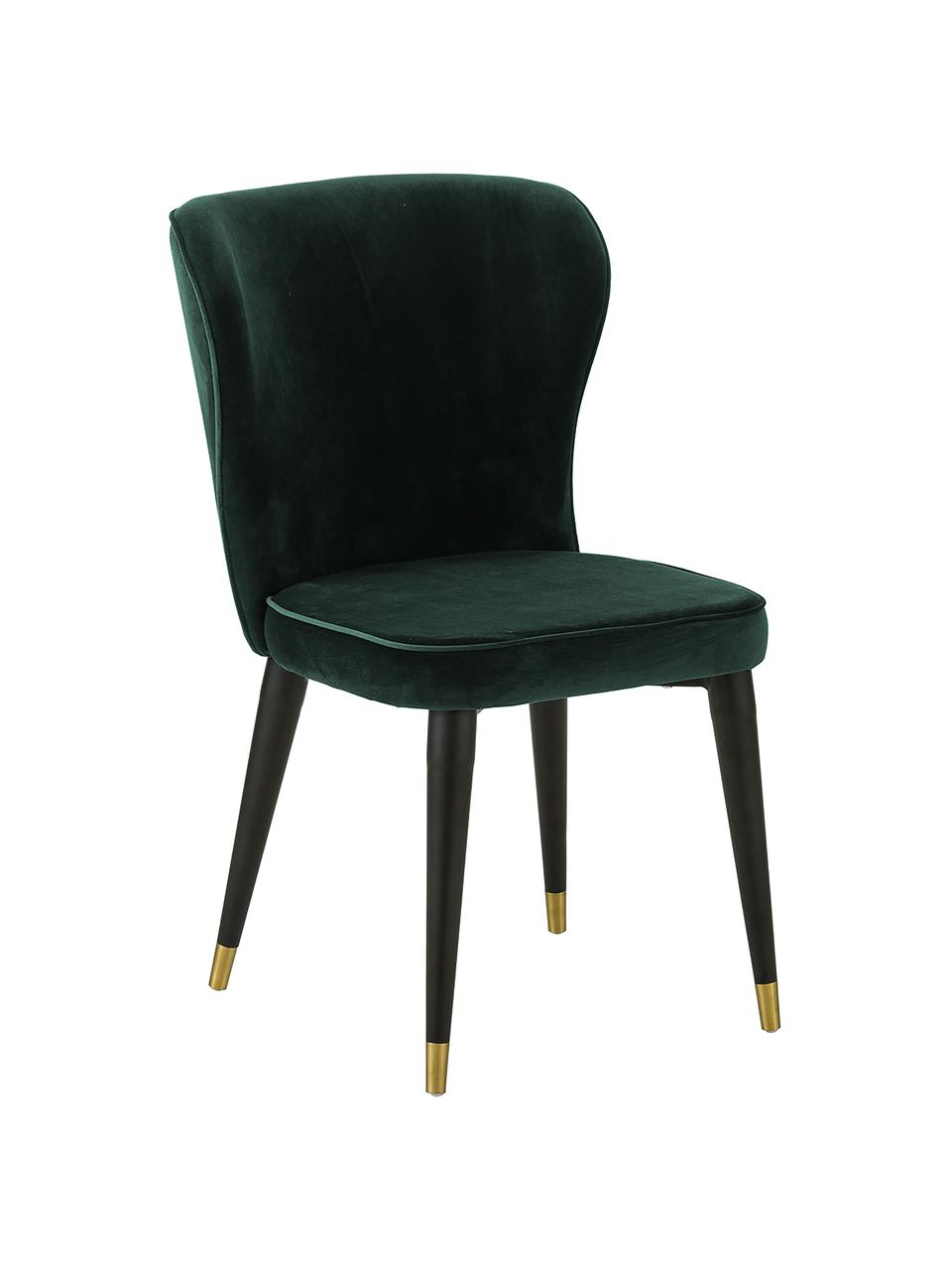 Silla de terciopelo Cleo, Tapizado: terciopelo (poliéster) 50, Patas: metal pintado, Verde oscuro, negro, dorado, An 51 x F 62 cm