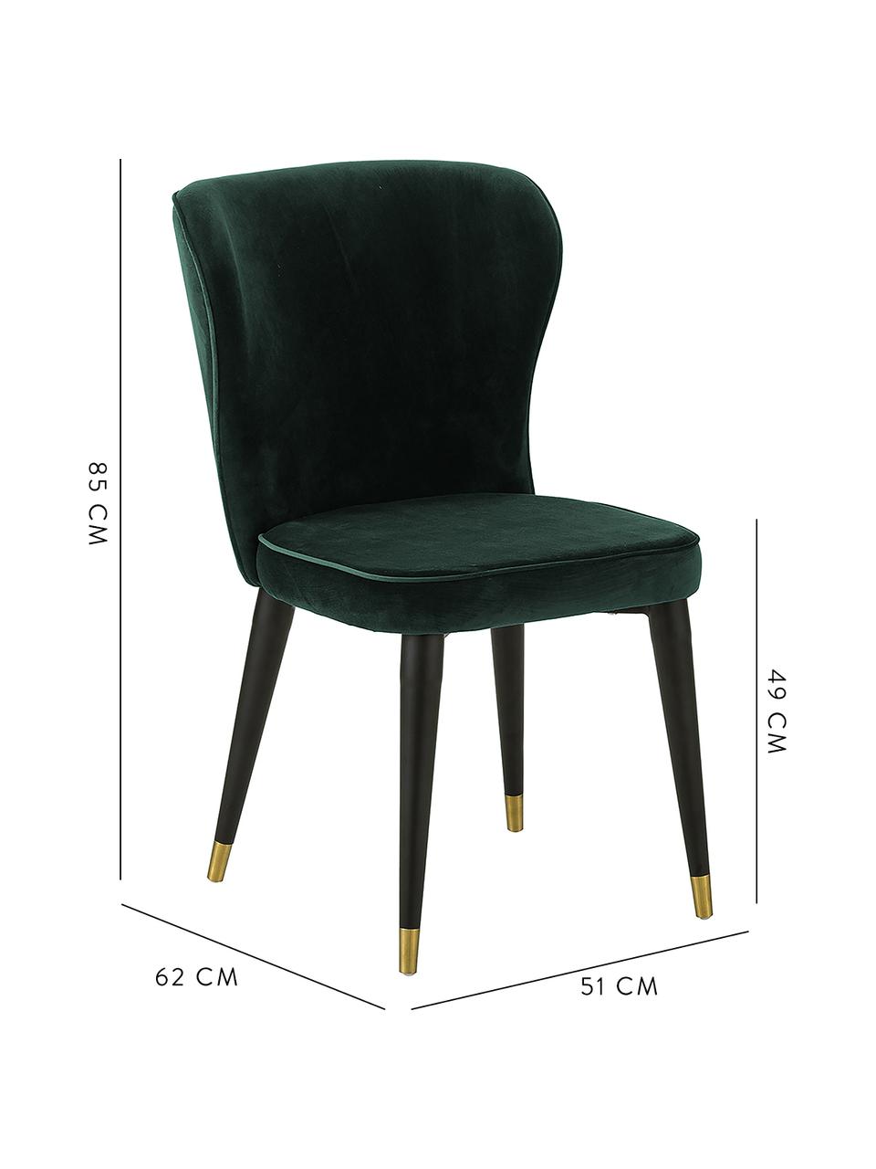 Silla de terciopelo Cleo, Tapizado: terciopelo (poliéster) 50, Patas: metal pintado, Verde oscuro, negro, dorado, An 51 x F 62 cm