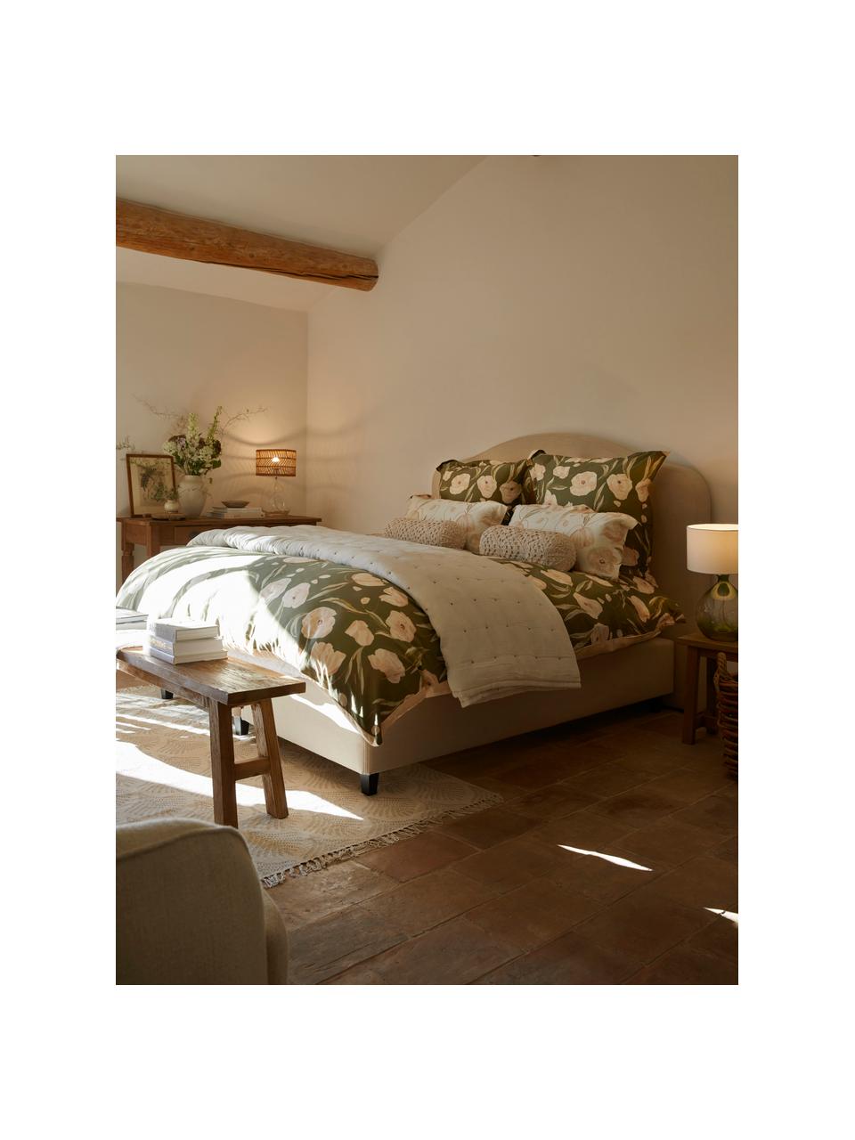 Housse de couette en satin de coton bio Aimee de Candice Gray, Vert, beige, larg. 140 x long. 200 cm