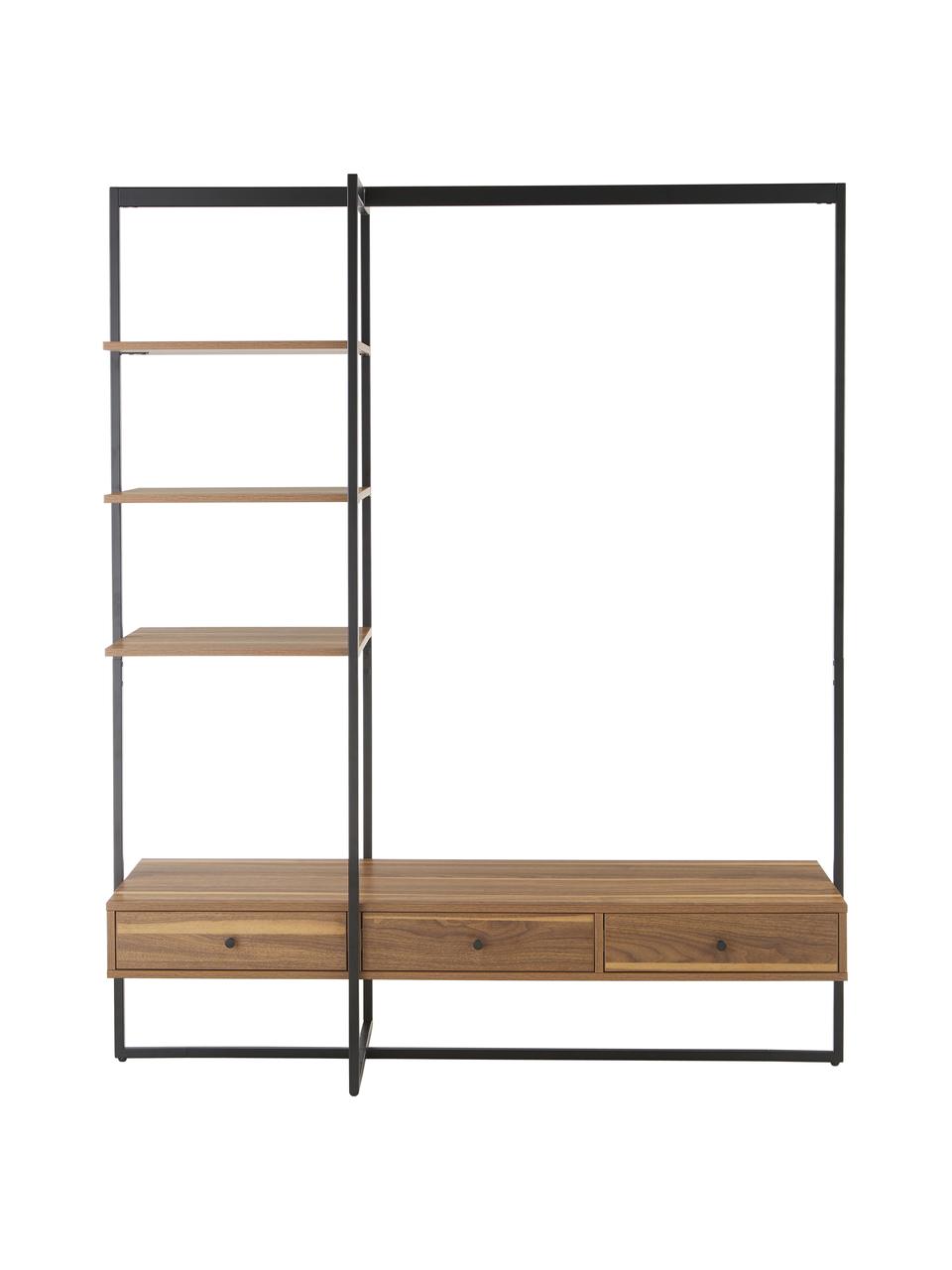 Open kledingkast Pacey in hout en metaal, Frame: gepoedercoat metaal, Hout, zwart, B 150 x H 180 cm