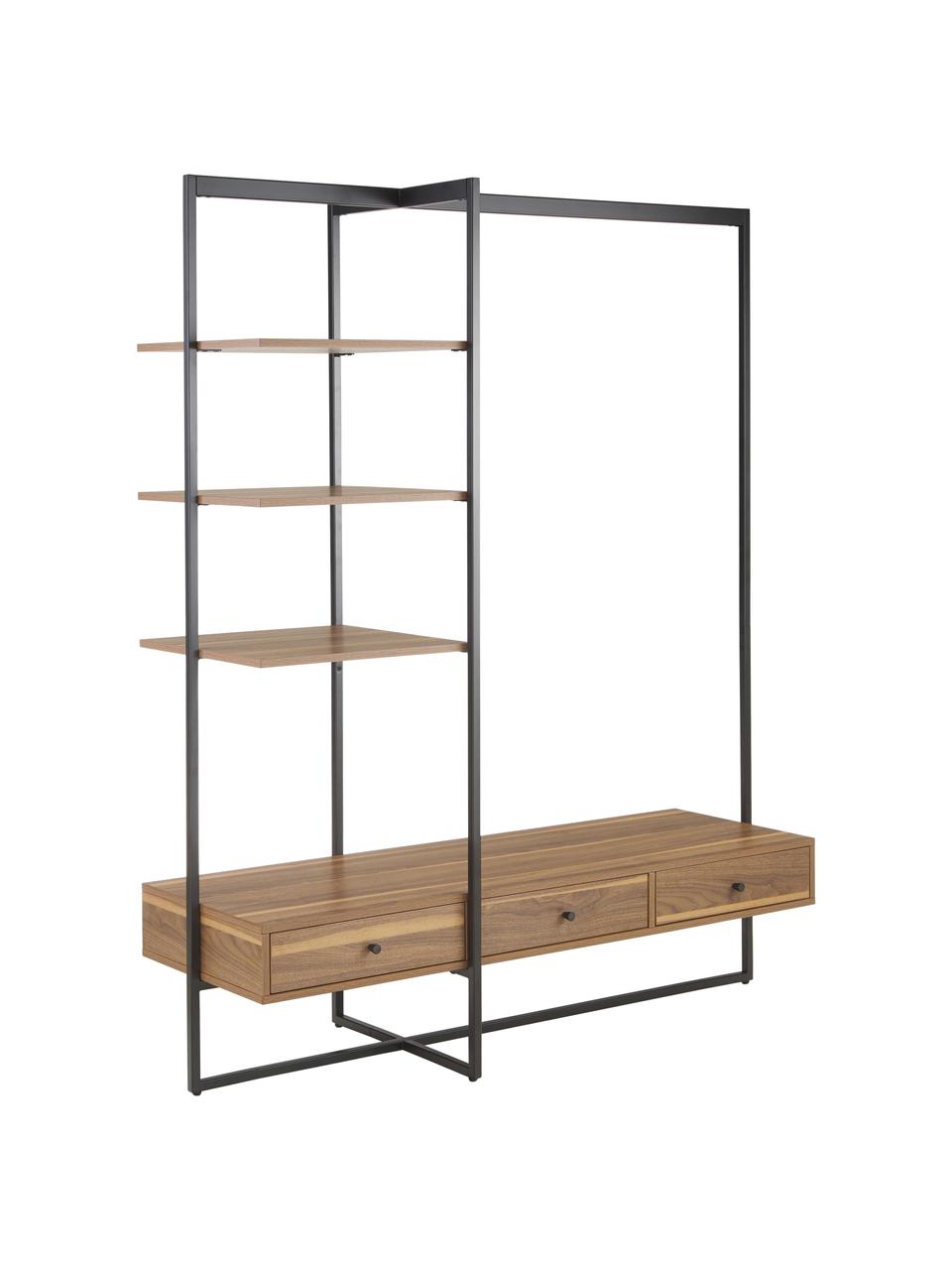 Armario abierto de madera y metal Pacey, Estructura: metal con pintura en polv, Madera, negro, An 150 x Al 180 cm