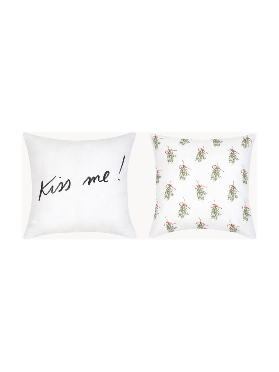 Set de fundas de cojín Mistletoe, 2 uds., 100% algodón, Blanco, verde, rojo, negro, An 40 x L 40 cm