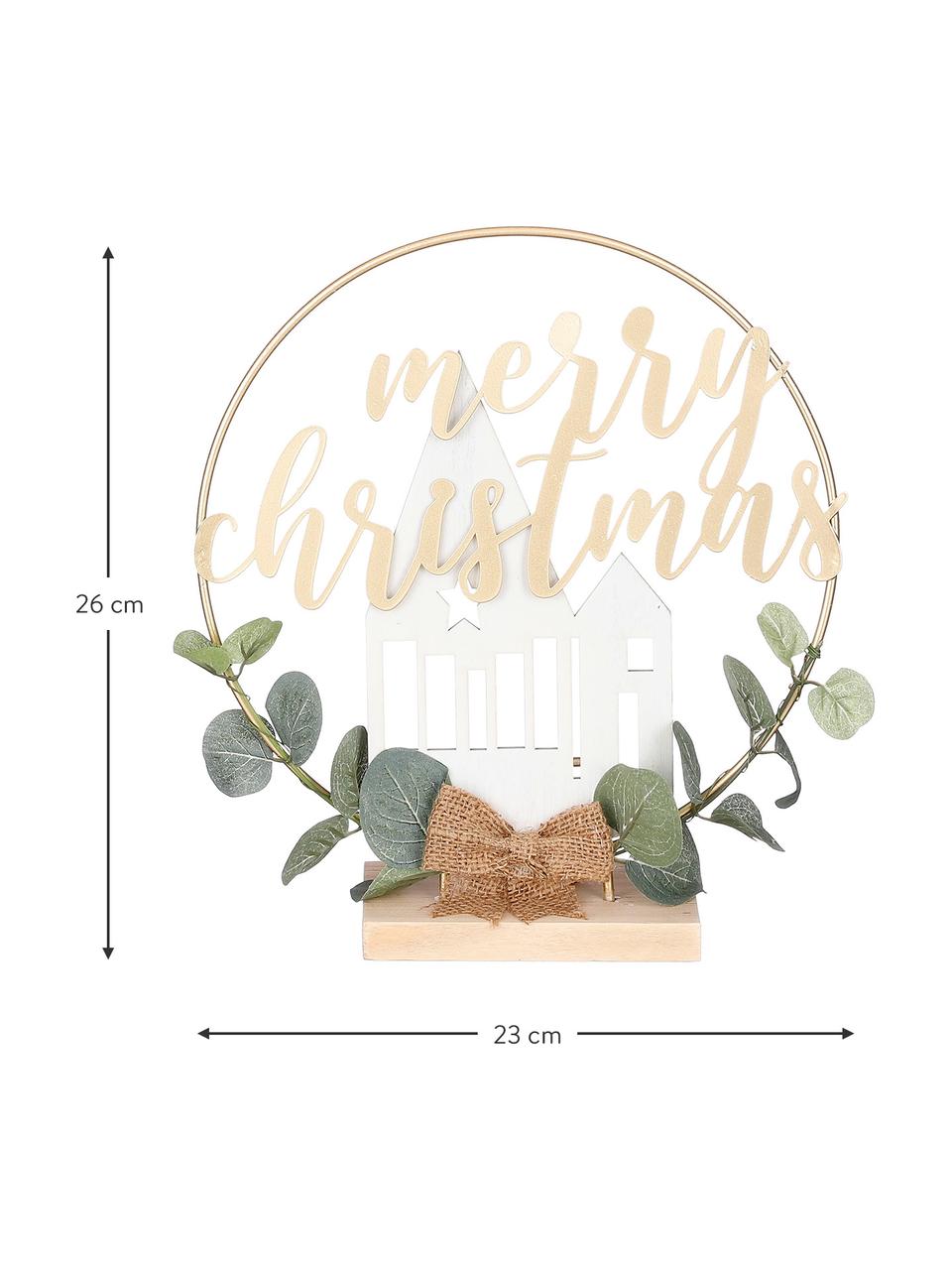 Dekorace Christmas, Kov, dřevo, umělá hmota, Zlatá, zelená, Š 23 cm, V 26 cm