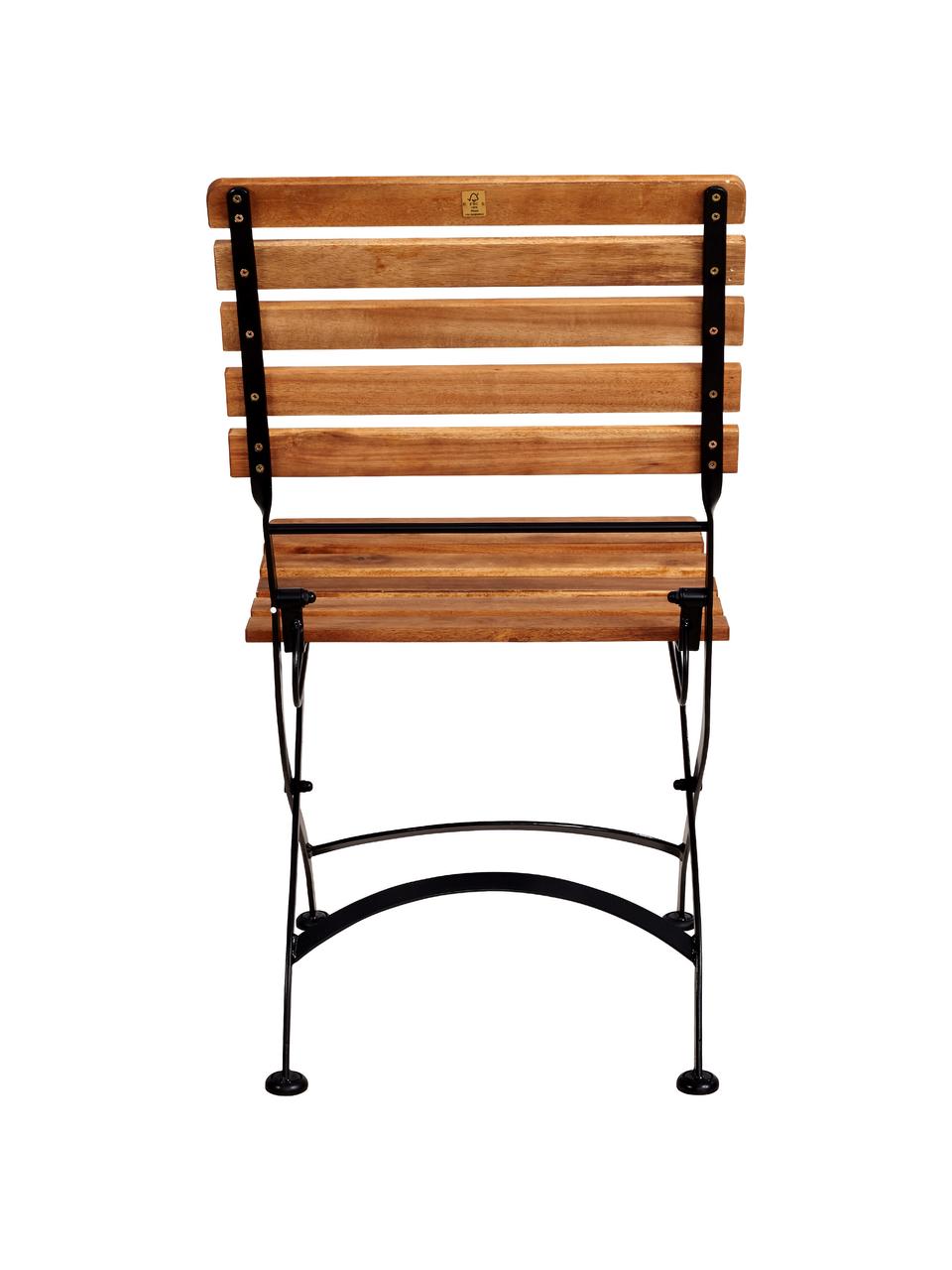 Sillas plegables de exterior Parklife, 2 uds., Asiento: madera de acacia aceitada, Estructura: metal galvanizado con pin, Negro, madera de acacia, An 47x F 54 cm