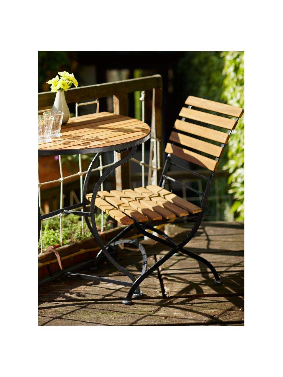 Klapstoelen Parklife, 2 stuks, Zitvlak: geolied acaciahout, ®FSC-, Frame: verzinkt en gepoedercoat , Zwart, acaciahoutkleurig, B 47 x D 54 cm