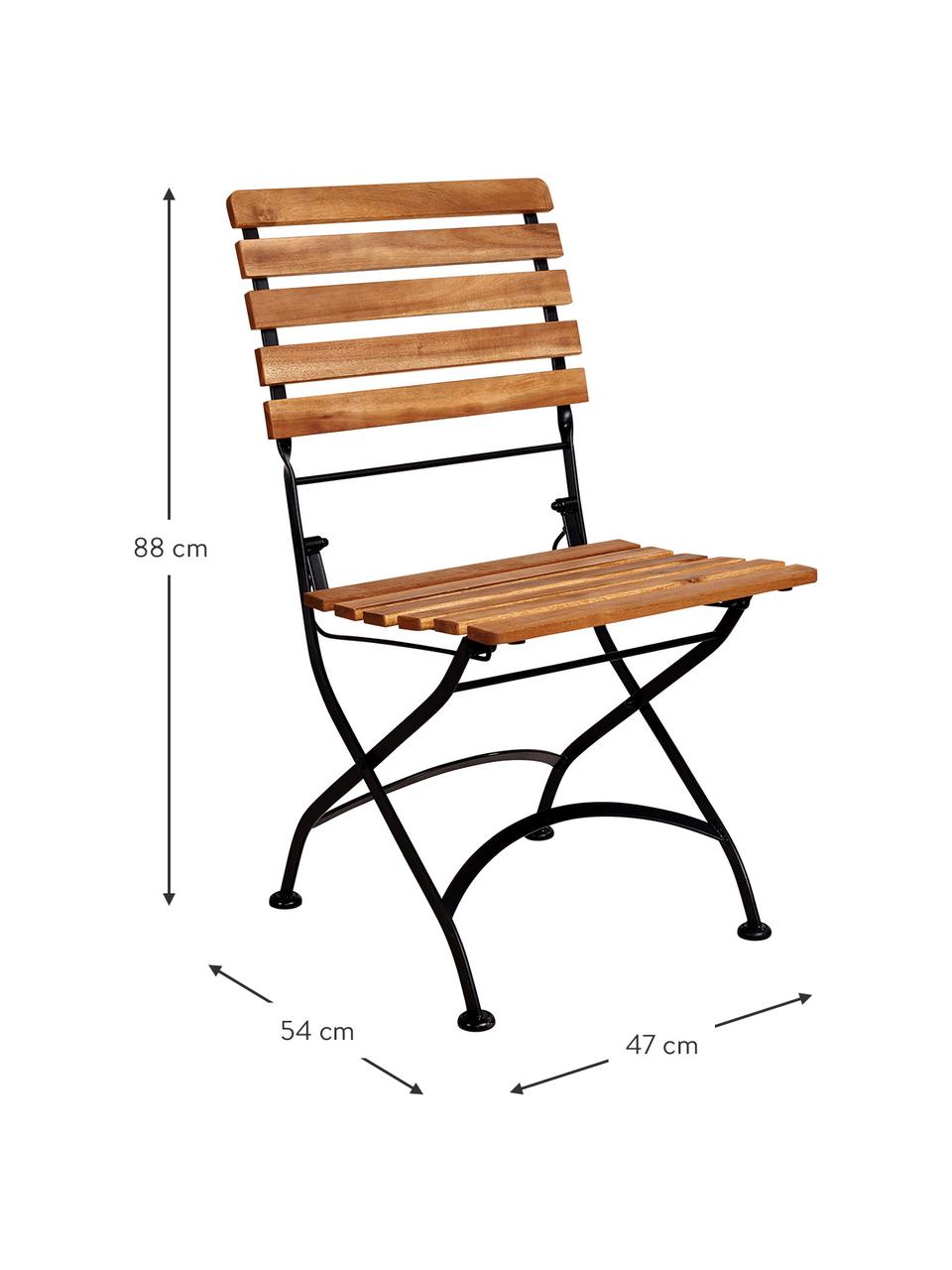 Sillas plegables de exterior Parklife, 2 uds., Asiento: madera de acacia aceitada, Estructura: metal galvanizado con pin, Negro, madera de acacia, An 47x F 54 cm