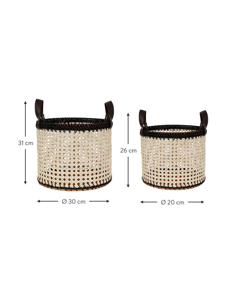 Set cestini in rattan Borneo 2 pz, Beige, marrone, nero, Set in varie misure