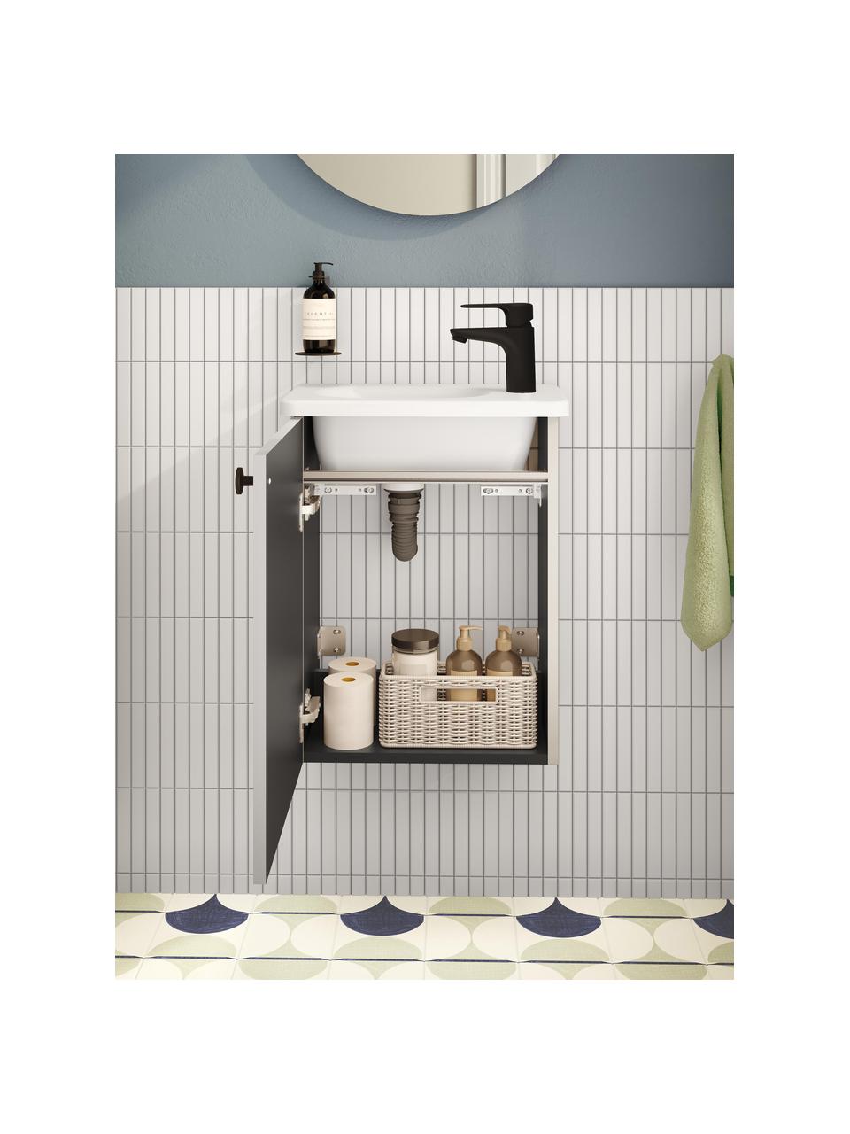 Lavabo con mobiletto Rafaella, larg. 45 cm, sinistra, Maniglie: metallo rivestito, Grigio chiaro, Larg. 45 x Alt. 58 cm