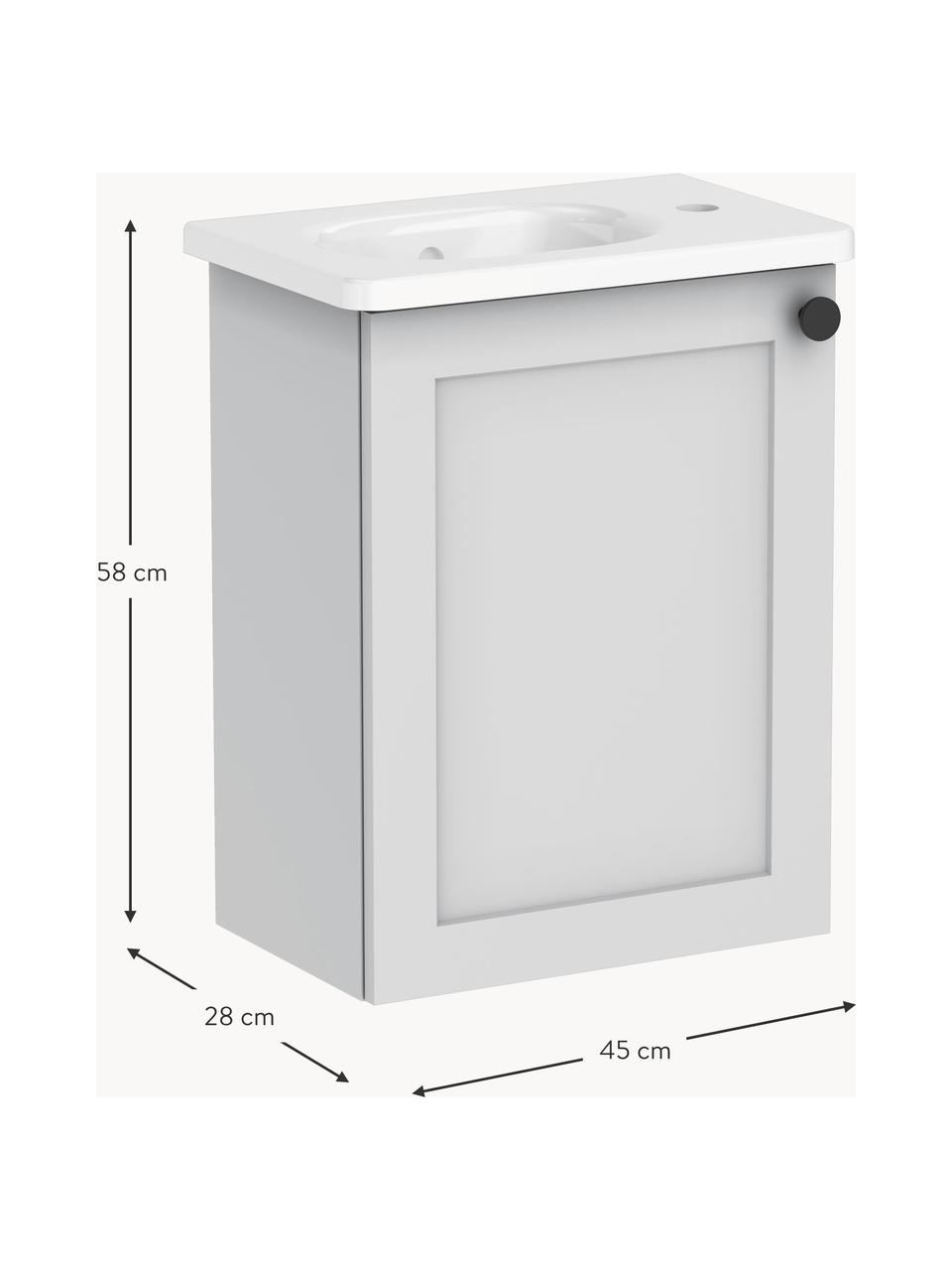 Lavabo con mobiletto Rafaella, larg. 45 cm, sinistra, Maniglie: metallo rivestito, Grigio chiaro, Larg. 45 x Alt. 58 cm