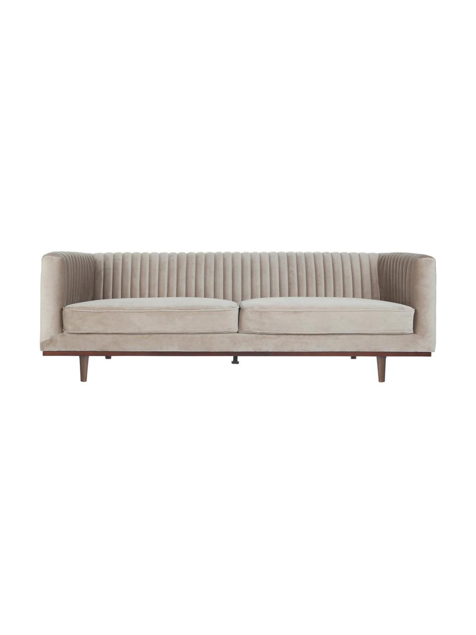 Divano 3 posti in velluto con piedini in legno Dante, Rivestimento: velluto di poliestere, Struttura: legno di caucciù, laccato, Velluto beige, Larg. 210 x Prof. 87 cm