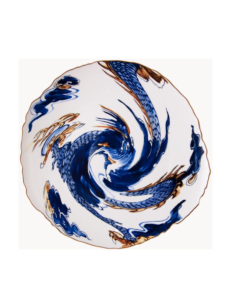 Porcelánový plytký tanier Classic On Acid, Porcelán, Biela, tóny modrej, odtiene zlatej, Ø 28 cm