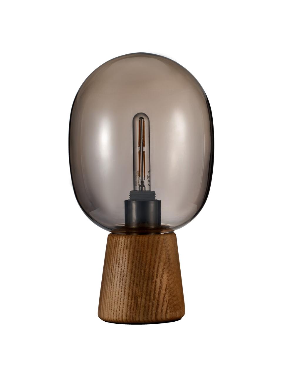 Kleine Retro-Tischlampe Mystical Gleam, Lampenschirm: Glas, Lampenfuß: Holz, Grau, Braun, Ø 17 x H 31 cm