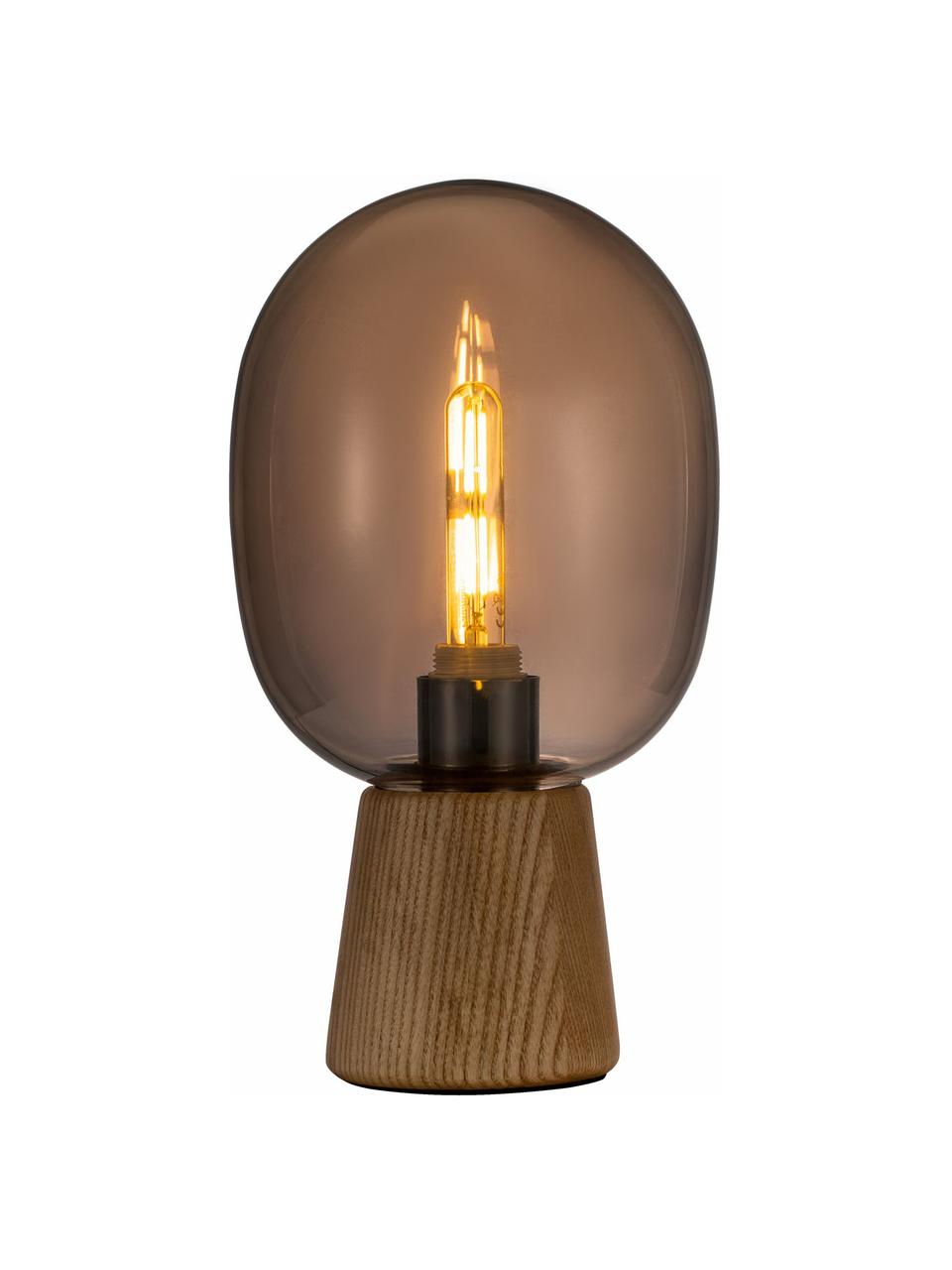 Lampada da tavolo con base in legno Mystical Gleam, Paralume: vetro, Base della lampada: legno, Grigio, marrone, Ø 17 x Alt. 31 cm