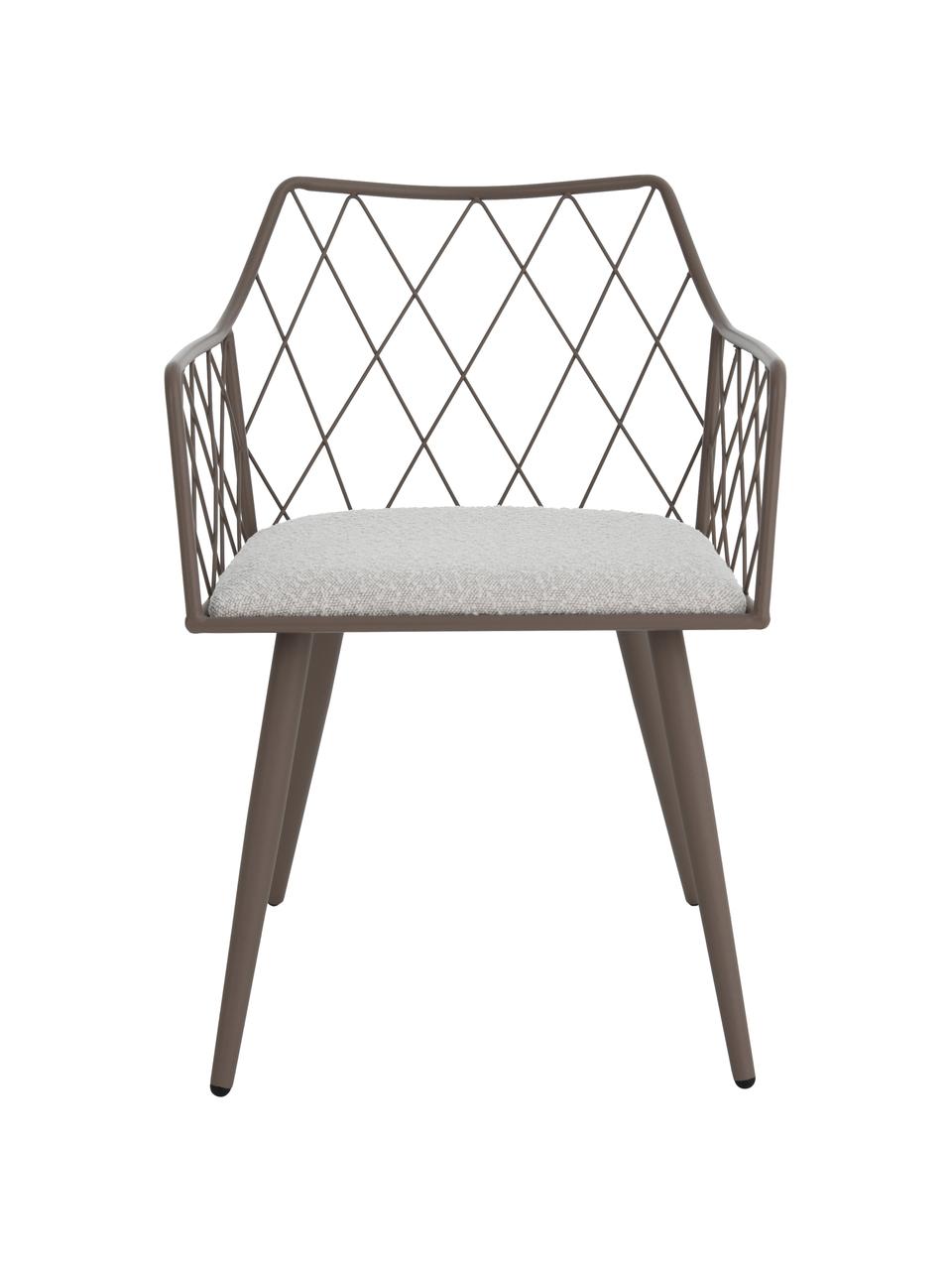 Metalen fauteuils Heidie met bouclé zitkussens, 2 stuks, Frame: gecoat metaal, Geweven stof wit, taupe, B 53 cm x D 56 cm