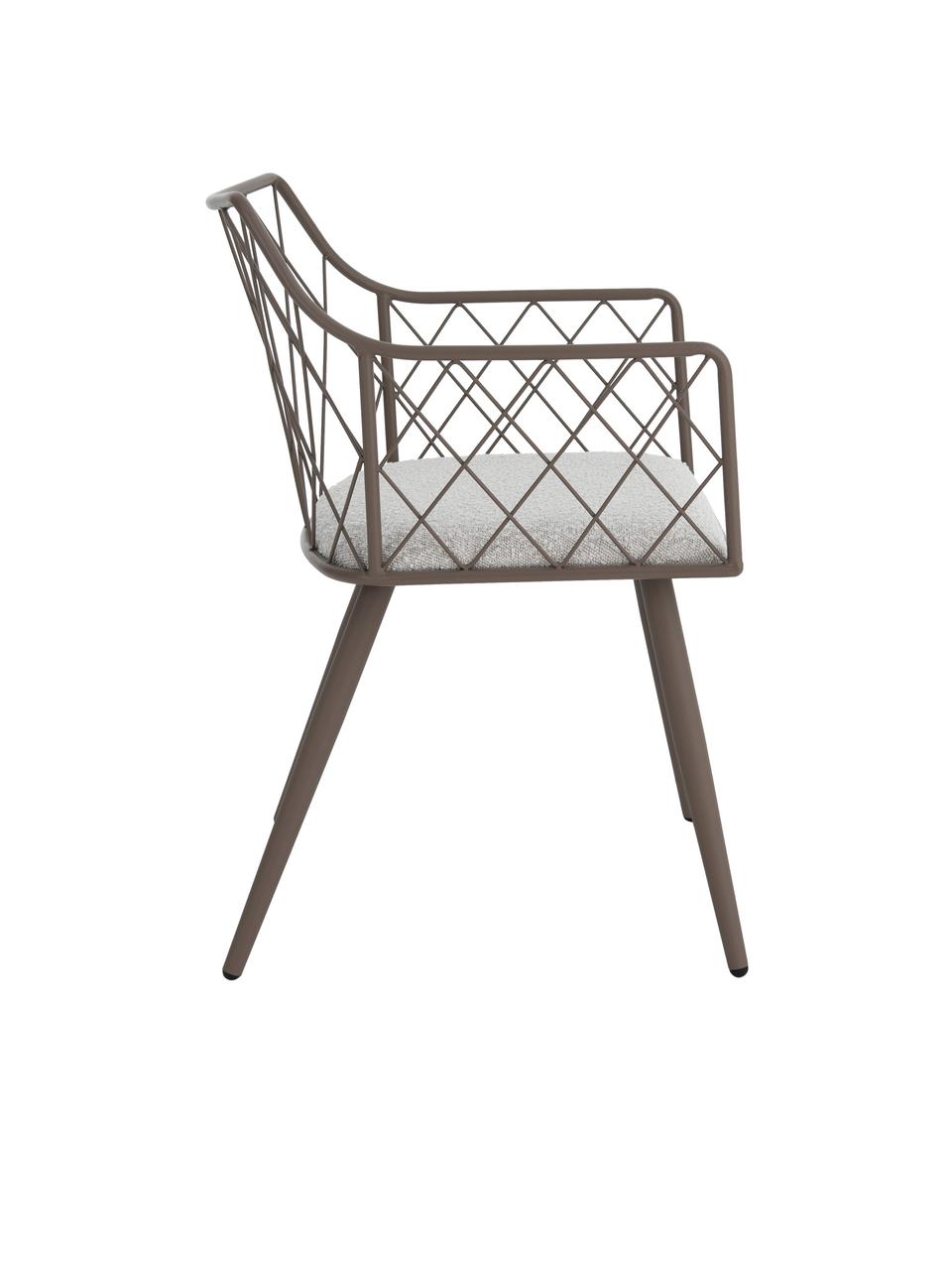 Metalen fauteuils Heidie met bouclé zitkussens, 2 stuks, Frame: gecoat metaal, Geweven stof wit, taupe, B 53 cm x D 56 cm