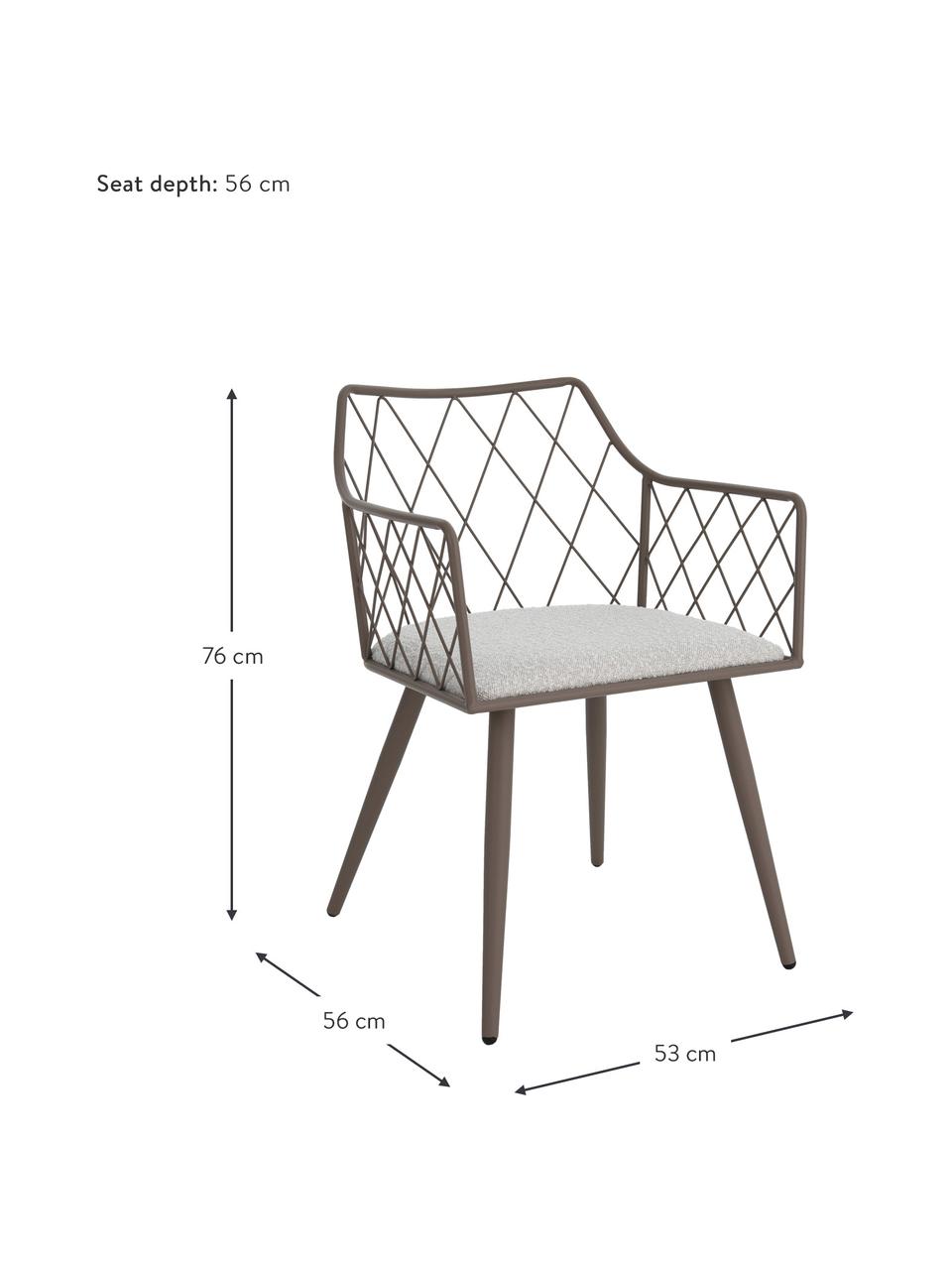 Metalen fauteuils Heidie met bouclé zitkussens, 2 stuks, Frame: gecoat metaal, Geweven stof wit, taupe, B 53 cm x D 56 cm