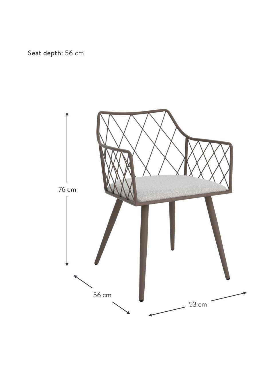 Sedia con braccioli in metallo con cuscinio in bouclé Heidie 2 pz, Struttura: metallo, rivestito, Tessuto bianco, taupe, Larg. 53 x Prof. 56 cm