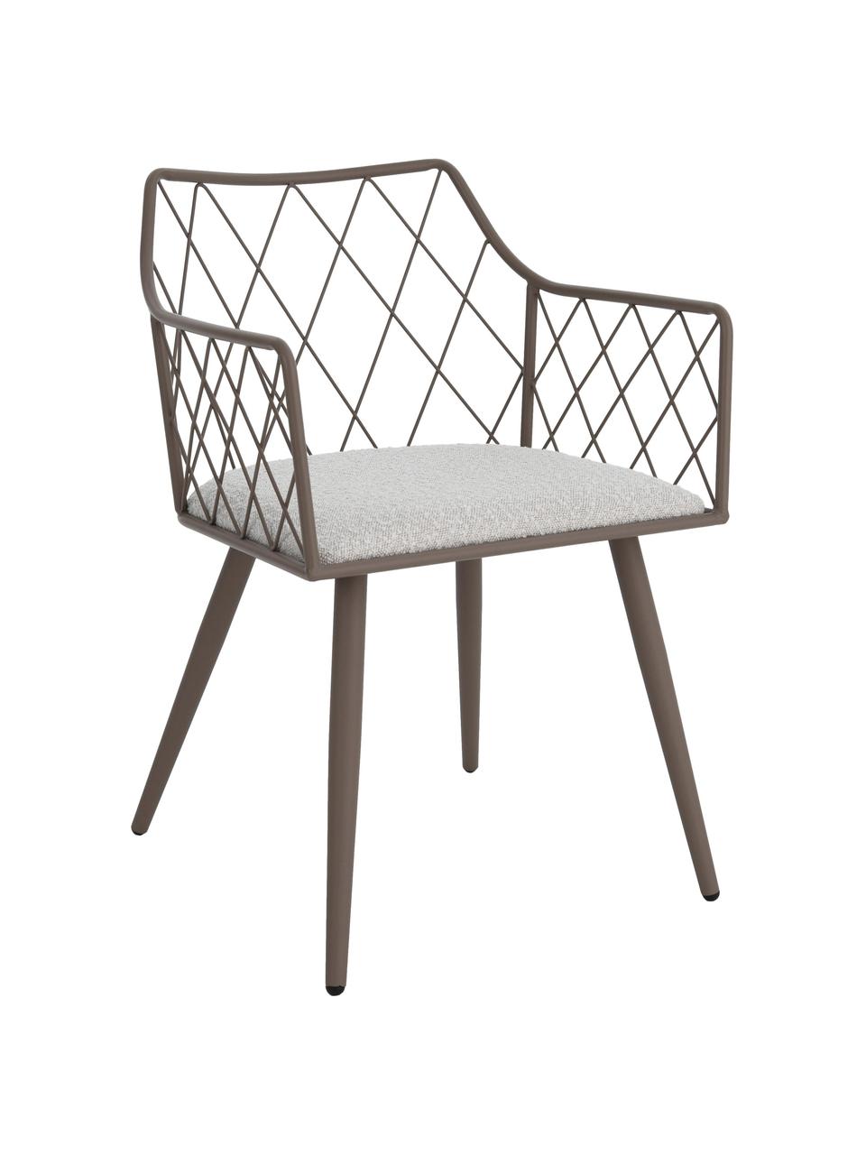 Metalen fauteuils Heidie met bouclé zitkussens, 2 stuks, Frame: gecoat metaal, Geweven stof wit, taupe, B 53 cm x D 56 cm