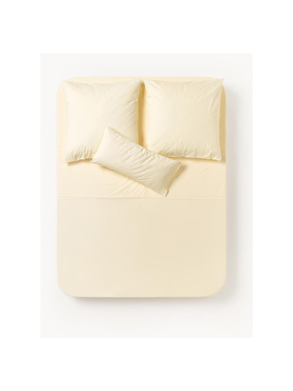 Drap plat en percale de coton Elsie, Jaune clair, larg. 240 x long. 280 cm