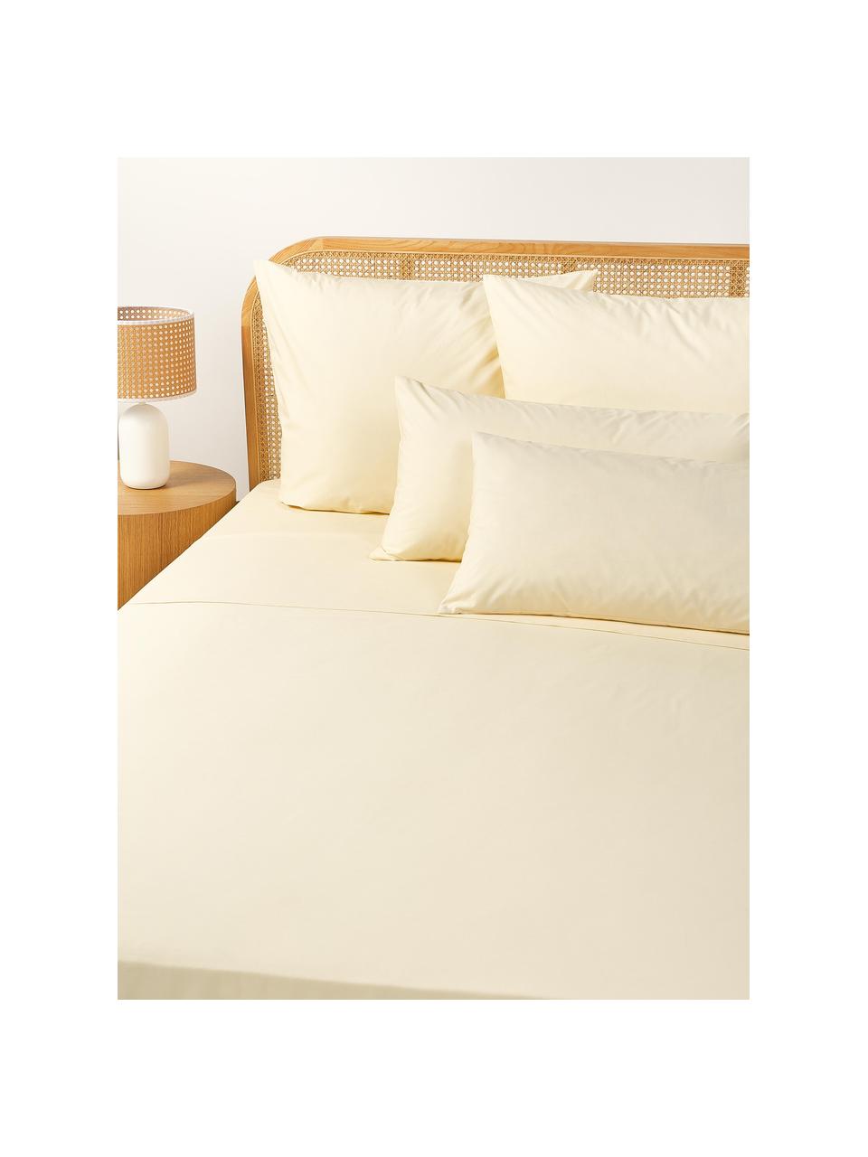 Drap plat en percale de coton Elsie, Jaune clair, larg. 240 x long. 280 cm