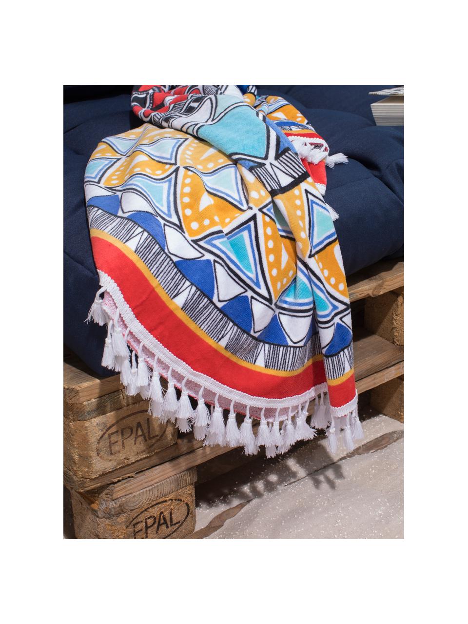 Okrągły ręcznik plażowy z frędzlami Roundi Tara, Wielobarwny, Ø 150 cm