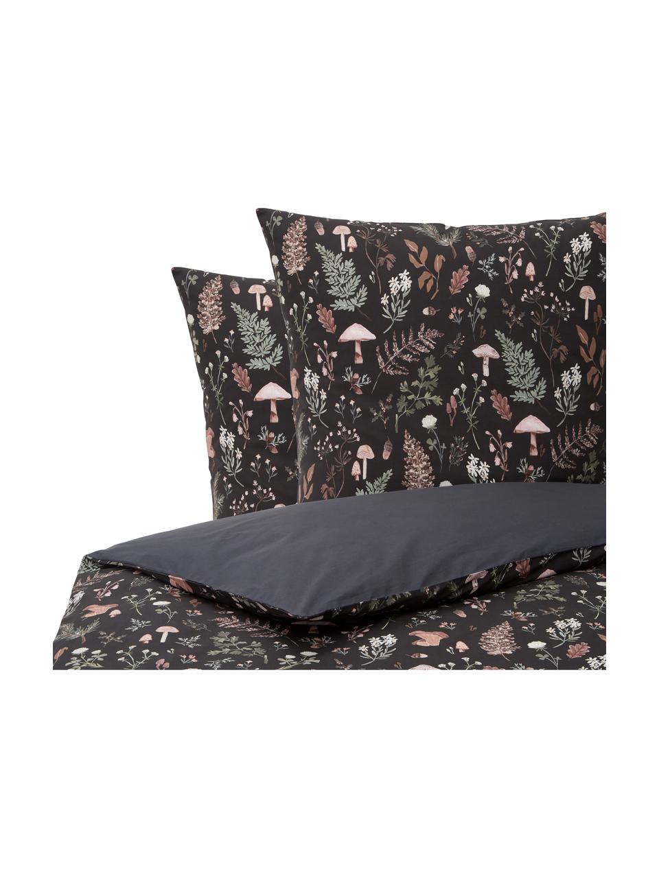Perkálová posteľná bielizeň z organickej bavlny Mushroom od Candice Gray, Antracitová, viacfarebná, 200 x 200 cm + 2 vankúše 80 x 80 cm