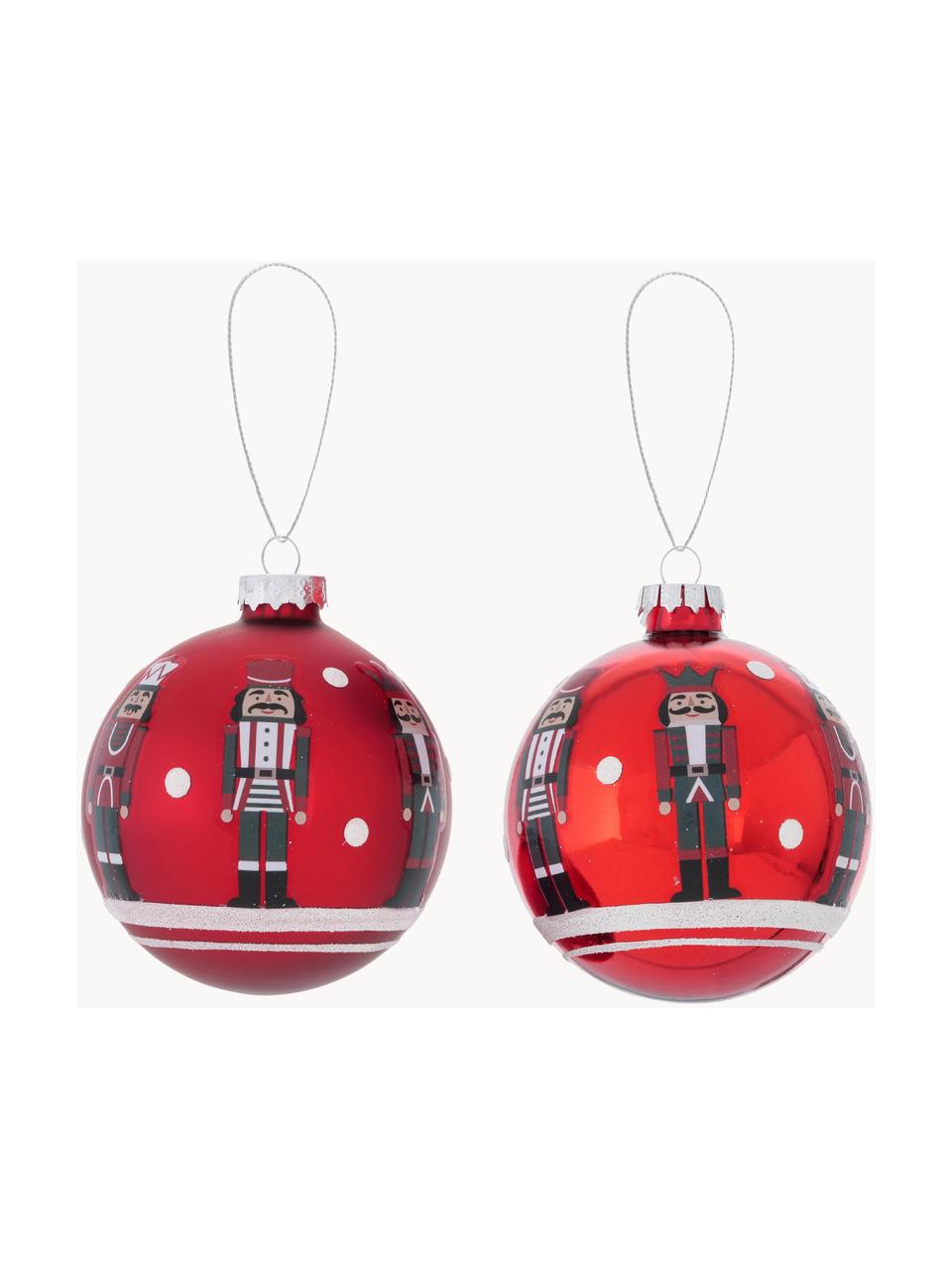 Kerstballen Nutcracker,, 2 stuks, Rood, wit, zwart, Ø 8 cm