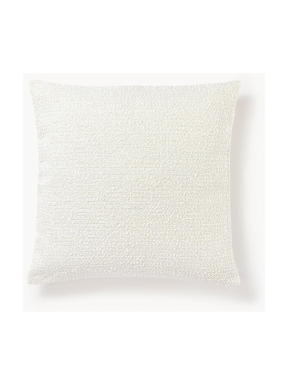 Housse de coussin en tissu bouclé Bellamie, Tissu bouclé (95 % polyester, 5 % polyacrylique)

Le bouclé est un matériau qui se caractérise par sa structure incurvée irrégulière. La surface caractéristique est créée par des boucles tissées de fils de différents types, qui confèrent au tissu une structure unique. La structure bouclée a un effet à la fois isolant et moelleux, ce qui rend le tissu particulièrement douillet, Bouclé blanc, larg. 60 x long. 60 cm