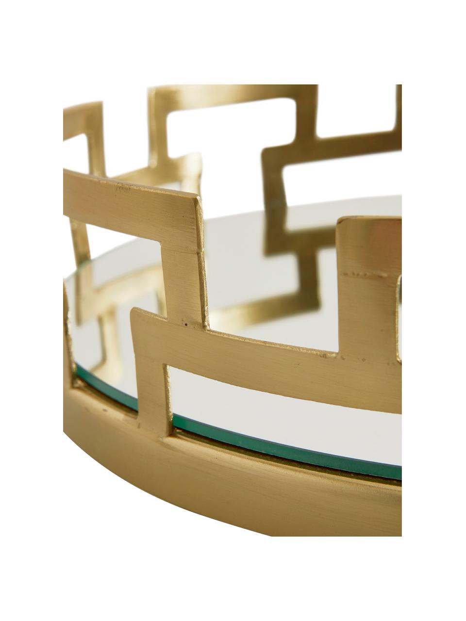 Decoratief dienblad Mallis, Frame: gecoat metaal, Plank: spiegelglas, Messingkleurig, Ø 31 cm