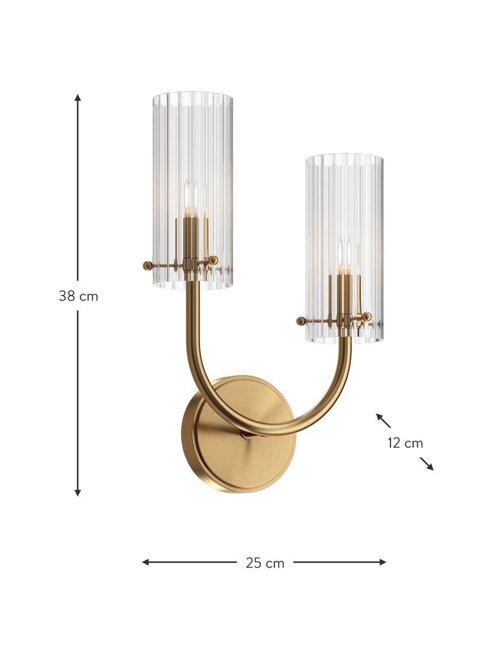 Wandlamp Arco met geribbeld oppervlak, Goudkleurig, transparant, B 25 x H 38 cm
