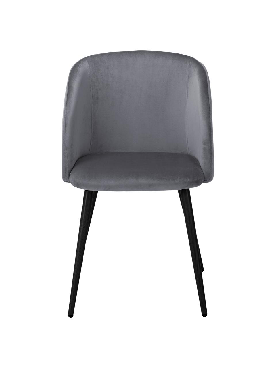 Fluweel gestoffeerde stoel Yoki, 2 stuks, Bekleding: fluweel (polyester), Poten: gepoedercoat metaal, Bekleding: grijs. Poten: mat zwart, B 53 x D 57 cm