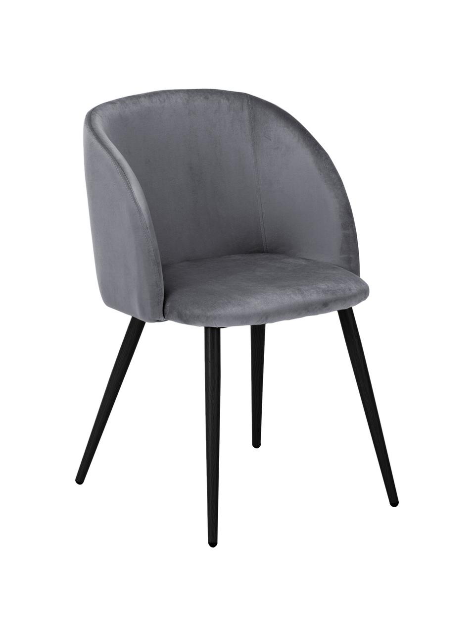 Sametová čalouněná židle Yoki, 2 ks, Potah: šedá Nohy: matná černá