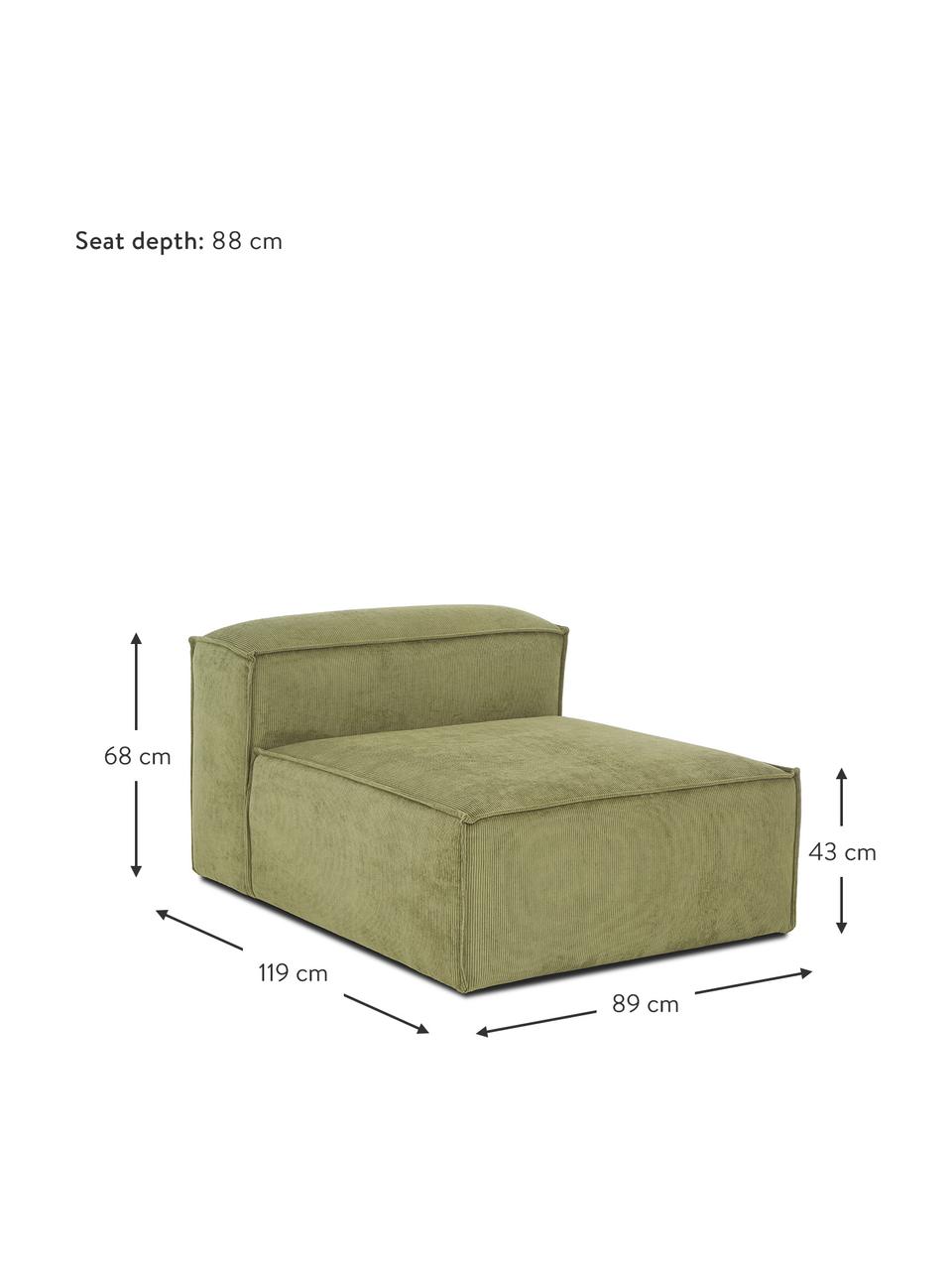 Mittelmodul Lennon aus Cord, Bezug: Cord (92% Polyester, 8% P, Gestell: Massives Kiefernholz, FSC, Füße: Kunststoff Die Füße befin, Cord Grün, B 89 x T 119 cm