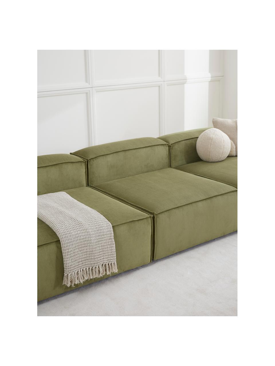 Chauffeuse modulable en velours côtelé Lennon, Velours côtelé vert olive, larg. 89 x prof. 119 cm