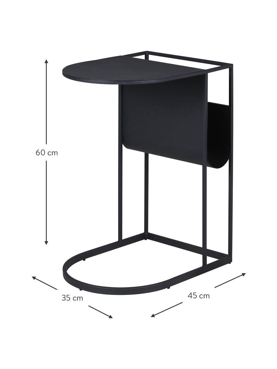 Metalen bijzettafel Grayson met tijdschriftenhouder, Gepoedercoat metaal, Zwart, B 45 x H 60 cm