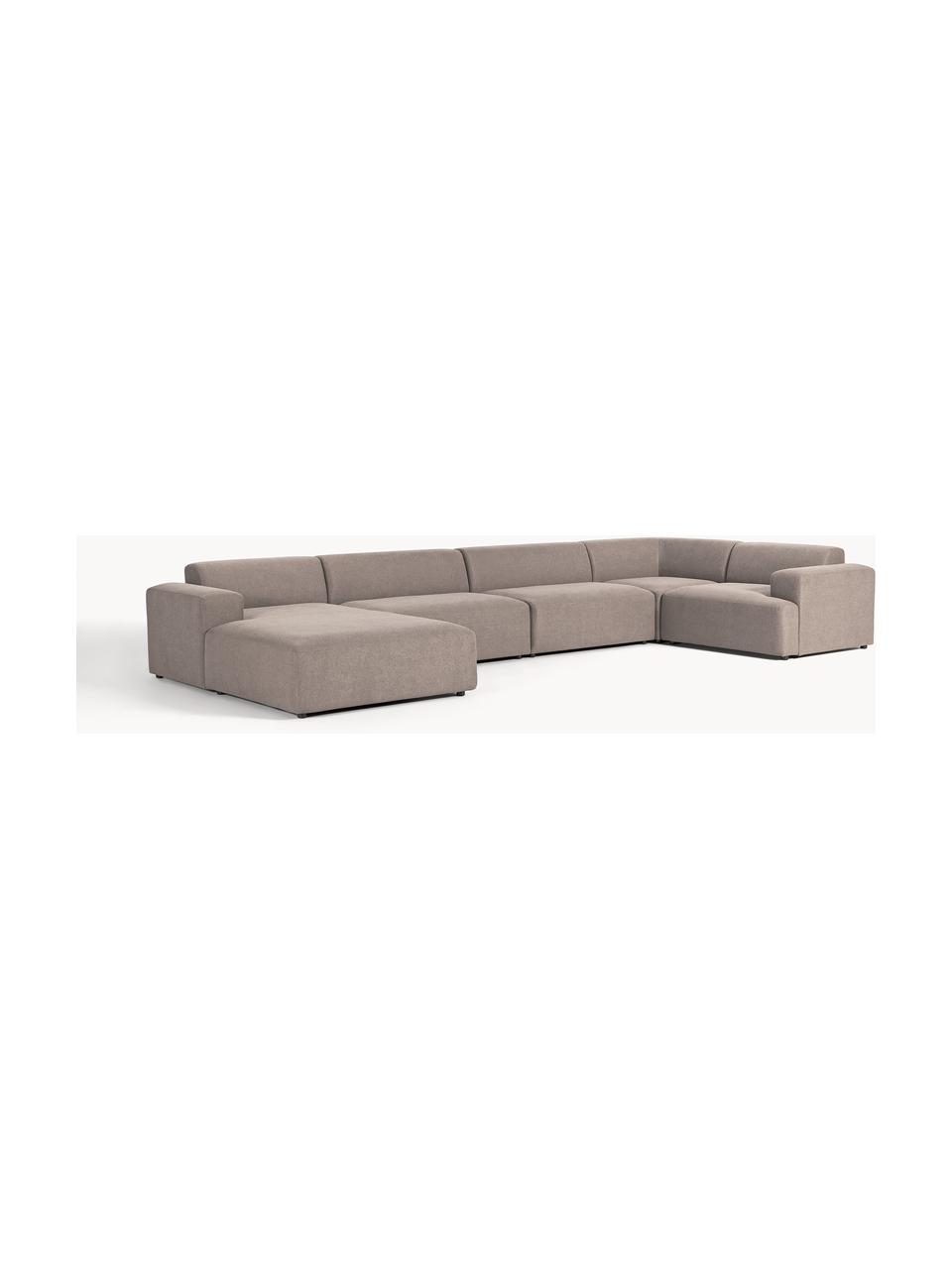 Sofa narożna XL Melva, Tapicerka: 100% poliester Dzięki tka, Stelaż: lite drewno sosnowe i świ, Nogi: tworzywo sztuczne Ten pro, Taupe tkanina, S 458 x G 220 cm, prawostronna