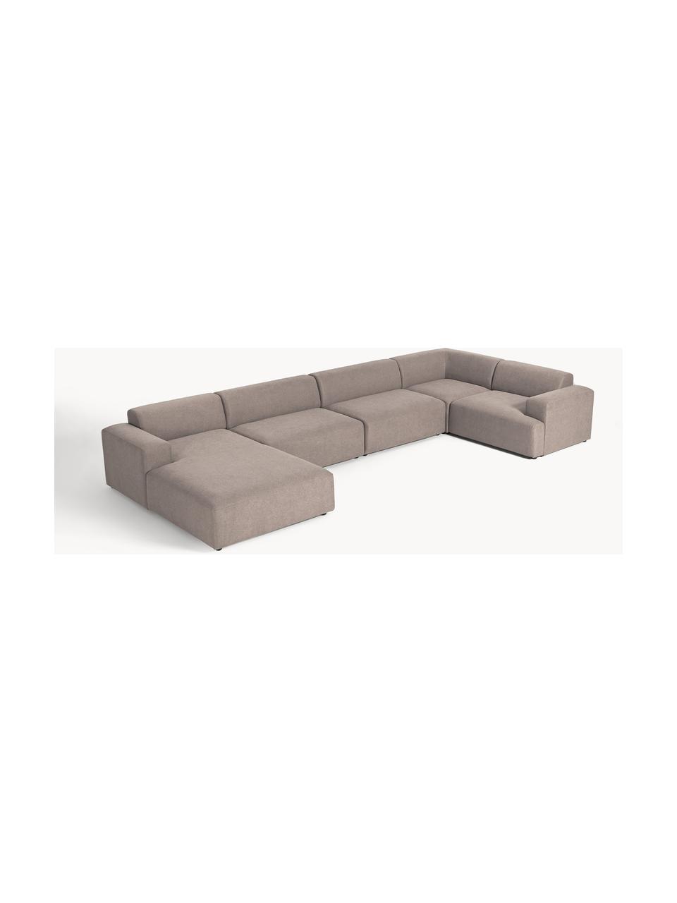 Sofa narożna XL Melva, Tapicerka: 100% poliester Dzięki tka, Stelaż: lite drewno sosnowe i świ, Nogi: tworzywo sztuczne Ten pro, Taupe tkanina, S 458 x G 220 cm, prawostronna