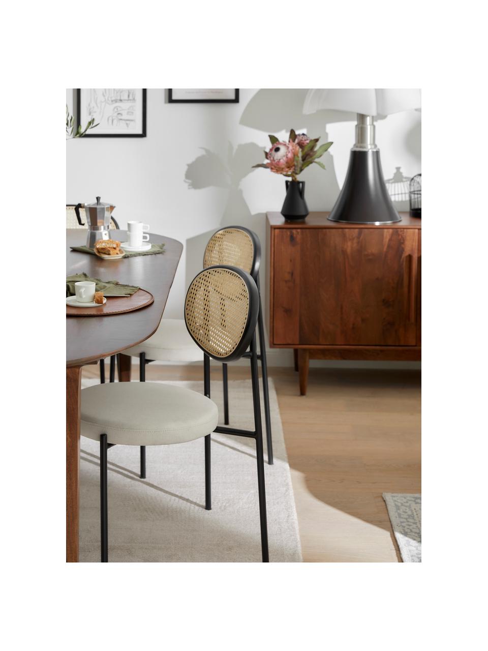 Krzesło tapicerowane z plecionką wiedeńską Remy, 2 szt., Stelaż: metal, Biała tkanina, czarny, S 54 x W 84 cm