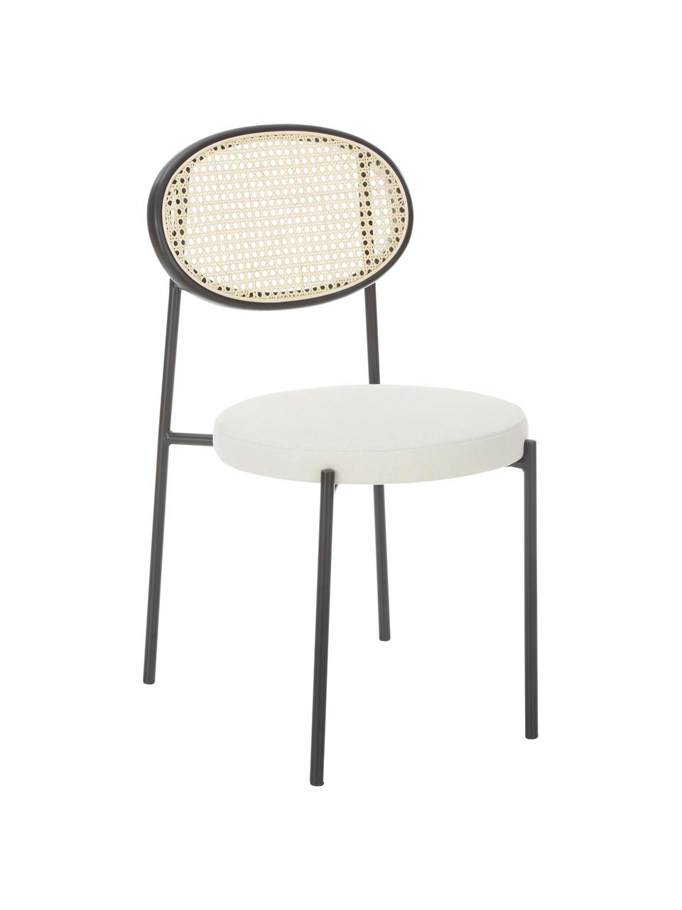 Sedia imbottita con intreccio viennese Remy 2 pz, Seduta: poliuretano, compensato, Struttura: metallo, Tessuto bianco, nero, Larg. 54 x Alt. 84 cm