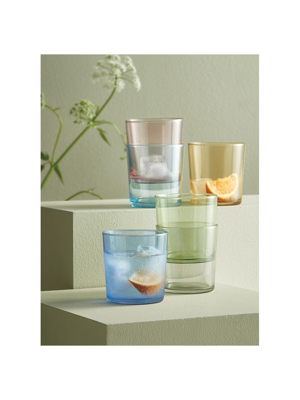 Komplet szklanek Lola, 6 elem., Szkło, Odcienie zielonego, odcienie niebieskiego, blady różowy, żółty, Ø 7 x W 9 cm, 345 ml