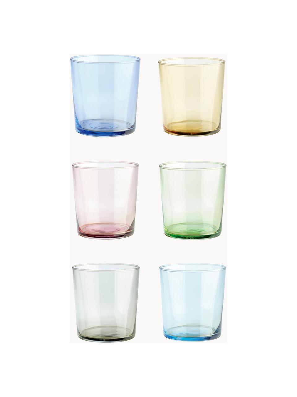 Wassergläser Lola, 6er-Set, Glas, Grüntöne, Blautöne, Rosa, Gelb, Ø 7 x H 9 cm, 345 ml