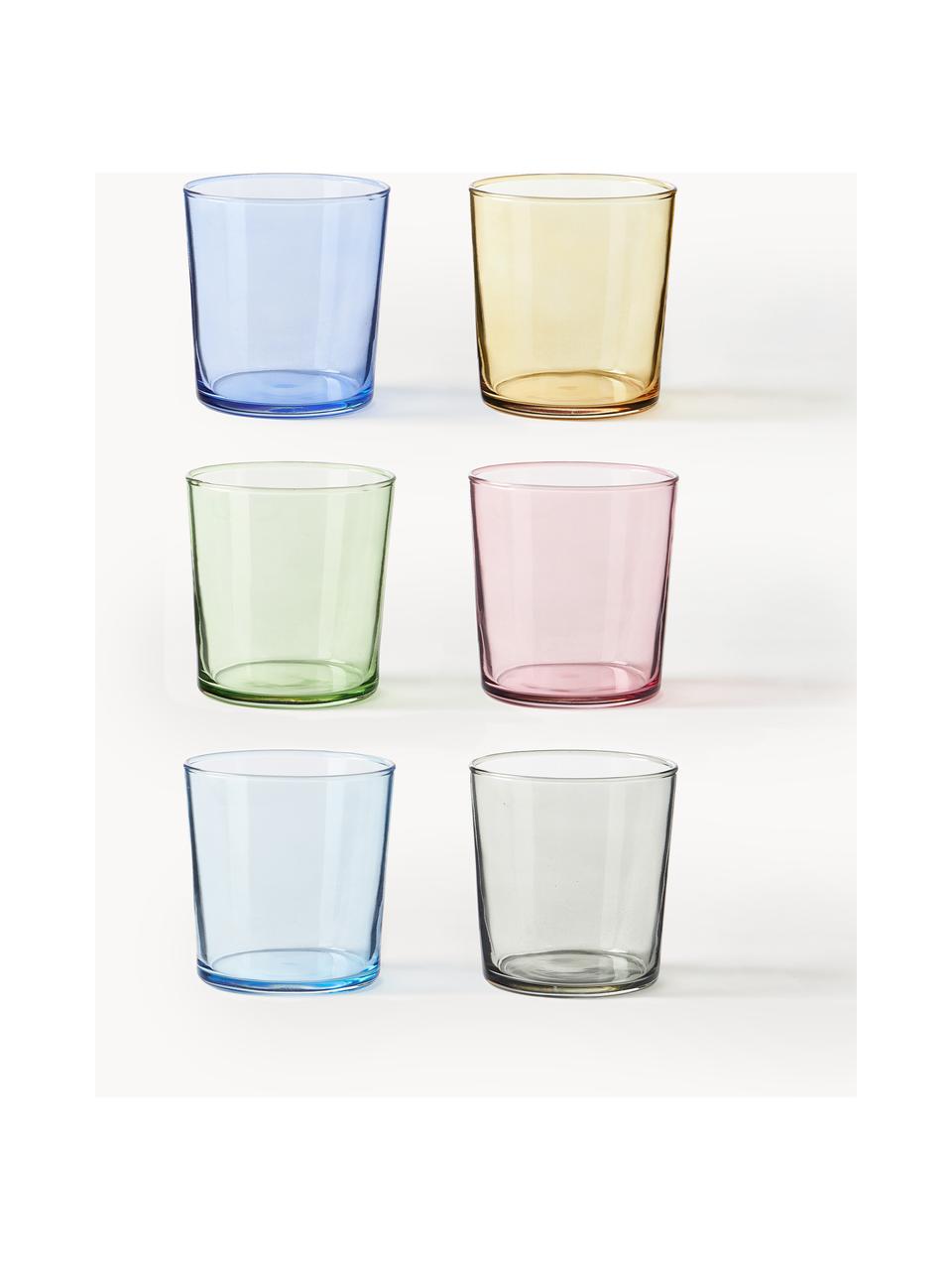 Wassergläser Lola, 6er-Set, Glas, Mehrfarbig, transparent, Ø 7 x H 9 cm, 345 ml