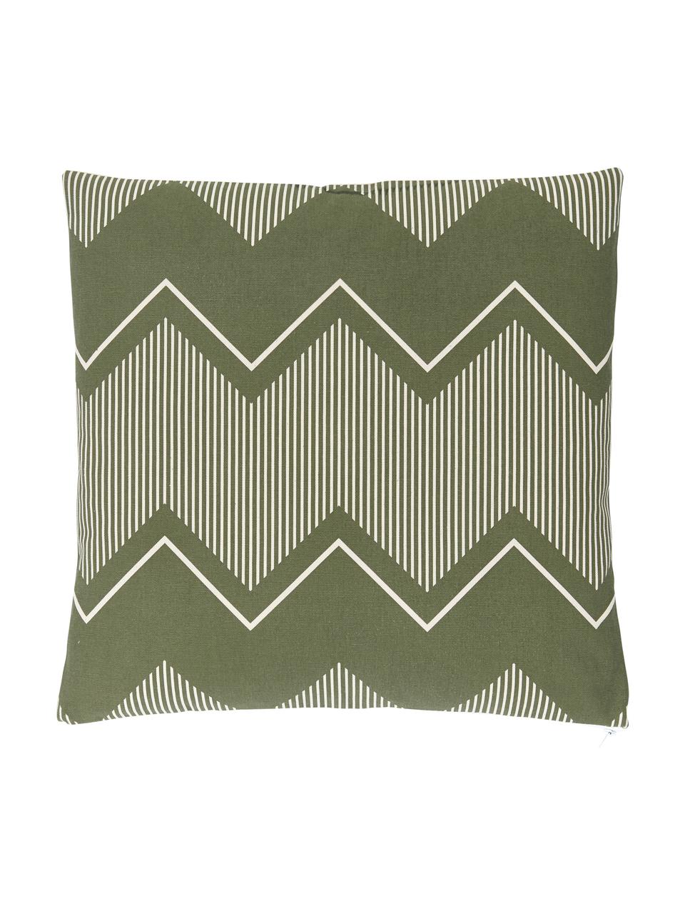 Housse de coussin bohème vert olive Indy, 100 % coton, Vert olive, larg. 45 x long. 45 cm