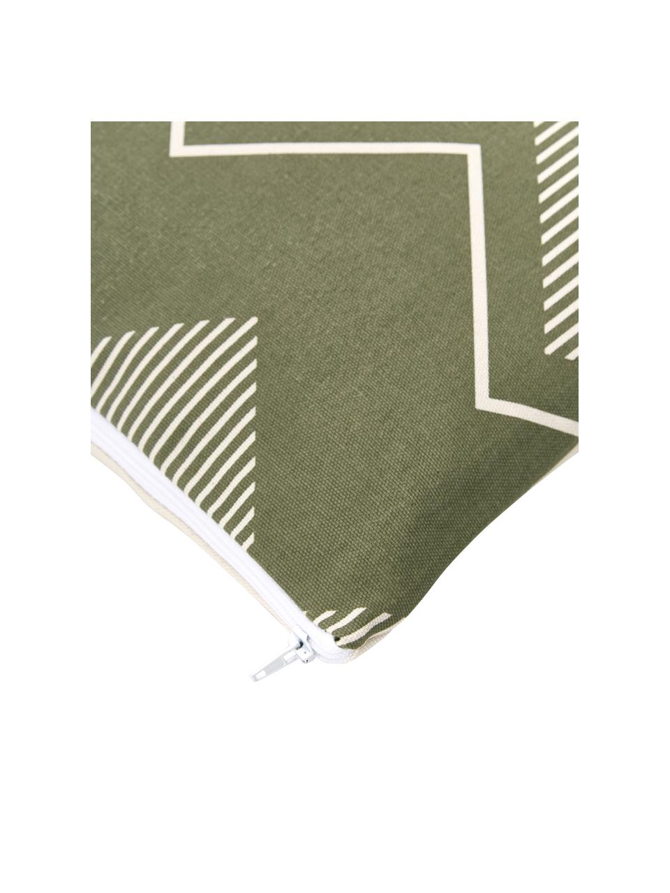 Poszewka na poduszkę w stylu boho Indy, 100% bawełna, Kremowobiały, oliwkowy zielony, S 45 x D 45 cm