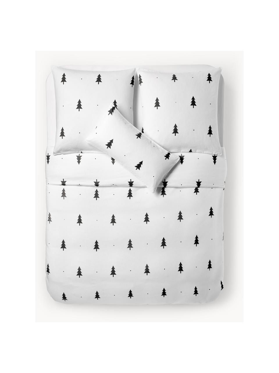 Funda nórdica de franela X-mas Tree, Blanco, negro, Cama 135/140 cm (200 x 200 cm)