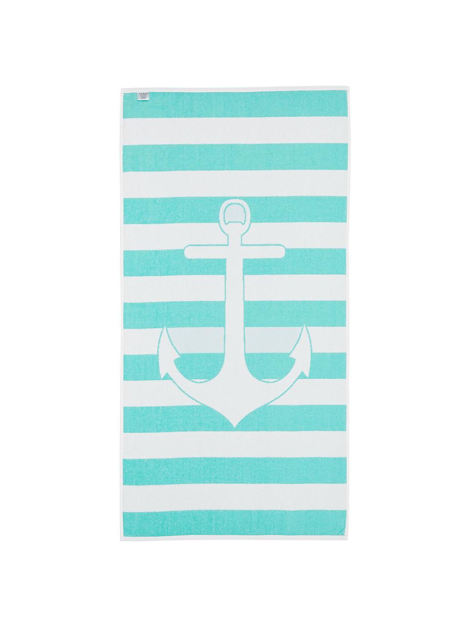 Serviette de plage à rayures et imprimé ancre Anko, Turquoise, blanc