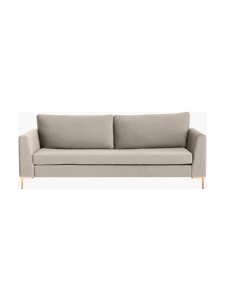 Fluwelen bank Luna (3-zits), Bekleding: fluweel (polyester) De sl, Frame: massief beukenhout, Poten: gegalvaniseerd metaal, Fluweel greige, B 230 x D 95 cm