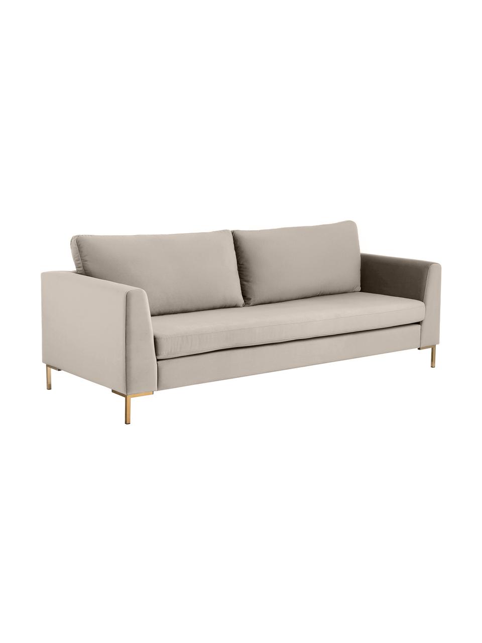 Fluwelen bank Luna (3-zits), Bekleding: fluweel (polyester) De sl, Frame: massief beukenhout, Poten: gegalvaniseerd metaal, Fluweel greige, B 230 x D 95 cm